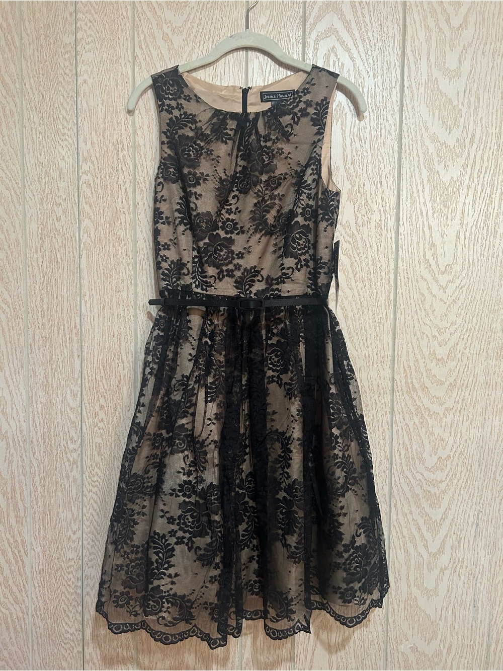 Jessica Howard Black Lace Midi Dress with Nude Underlay